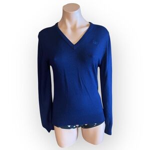 Vintage 70’s Givenchy Sport Women’s Size 32 Blue V-Neck Long Sleeve Sweater